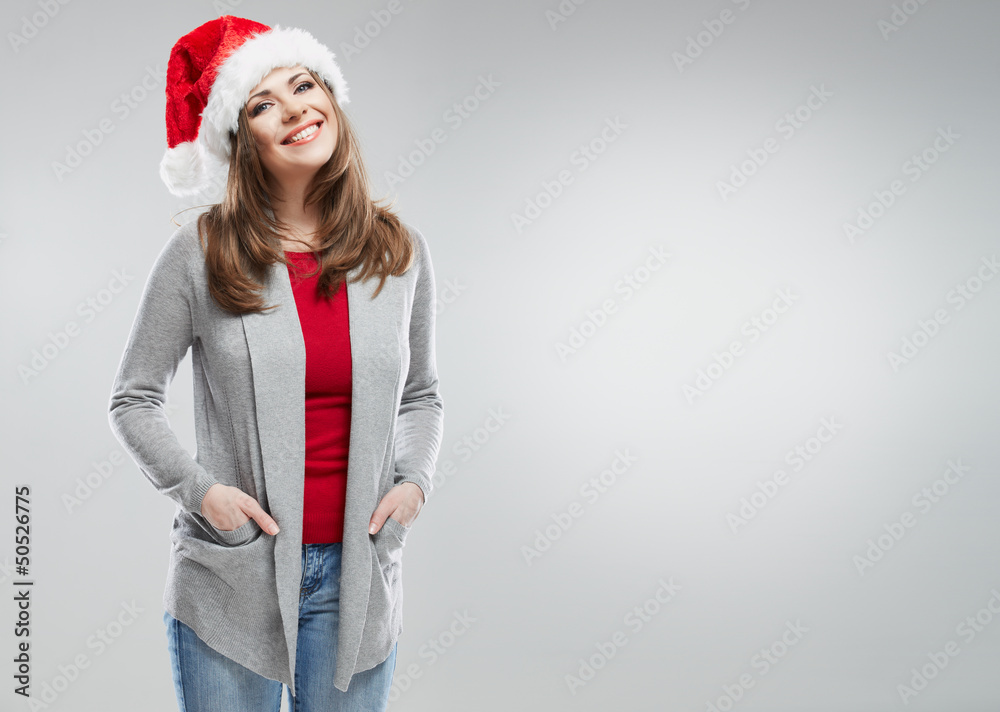 Christmas Santa hat isolated woman portrait. Christmas Santa hat isolated woman portrait.