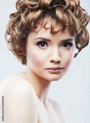 Woman face with curly hair