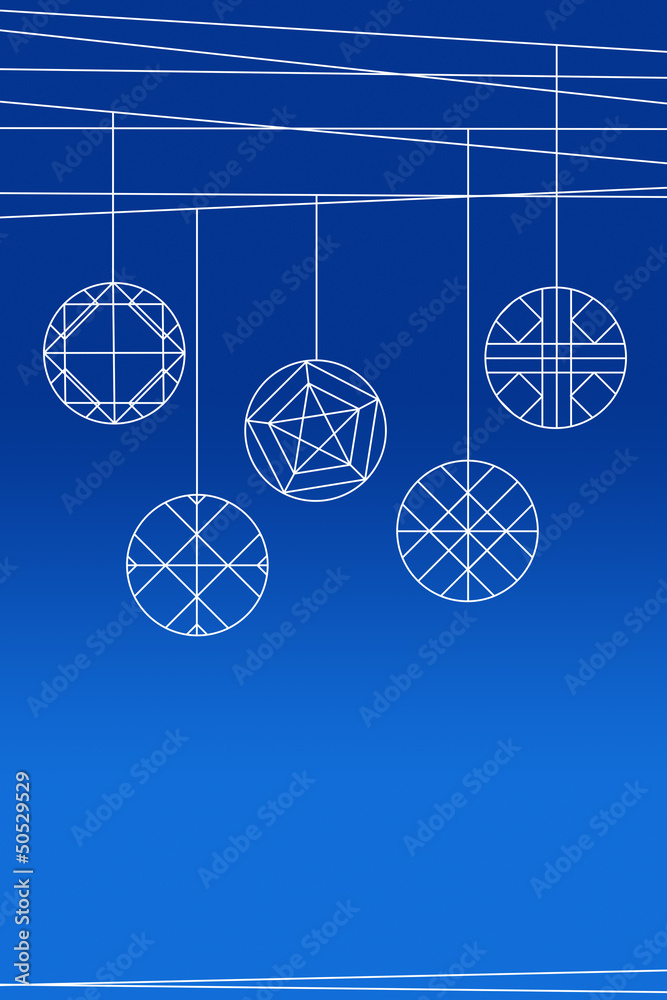 Winter holiday card with hanging round shapes Winter holiday card with hanging round shapes