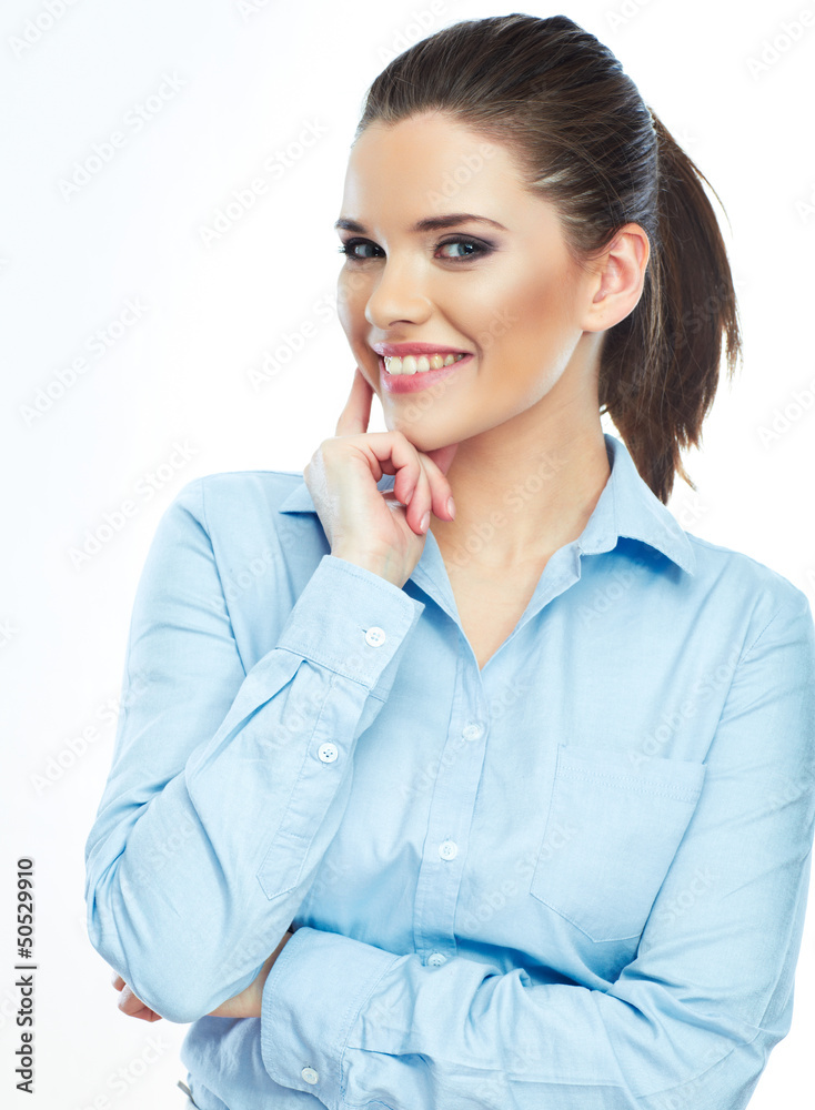 Portrait of smiling business woman, isolated on white background Portrait of smiling business woman, isolated on white background