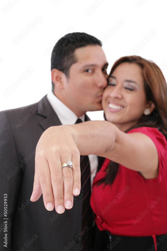 Young beautiful woman showing her engagement ring Young beautiful woman showing her engagement ring