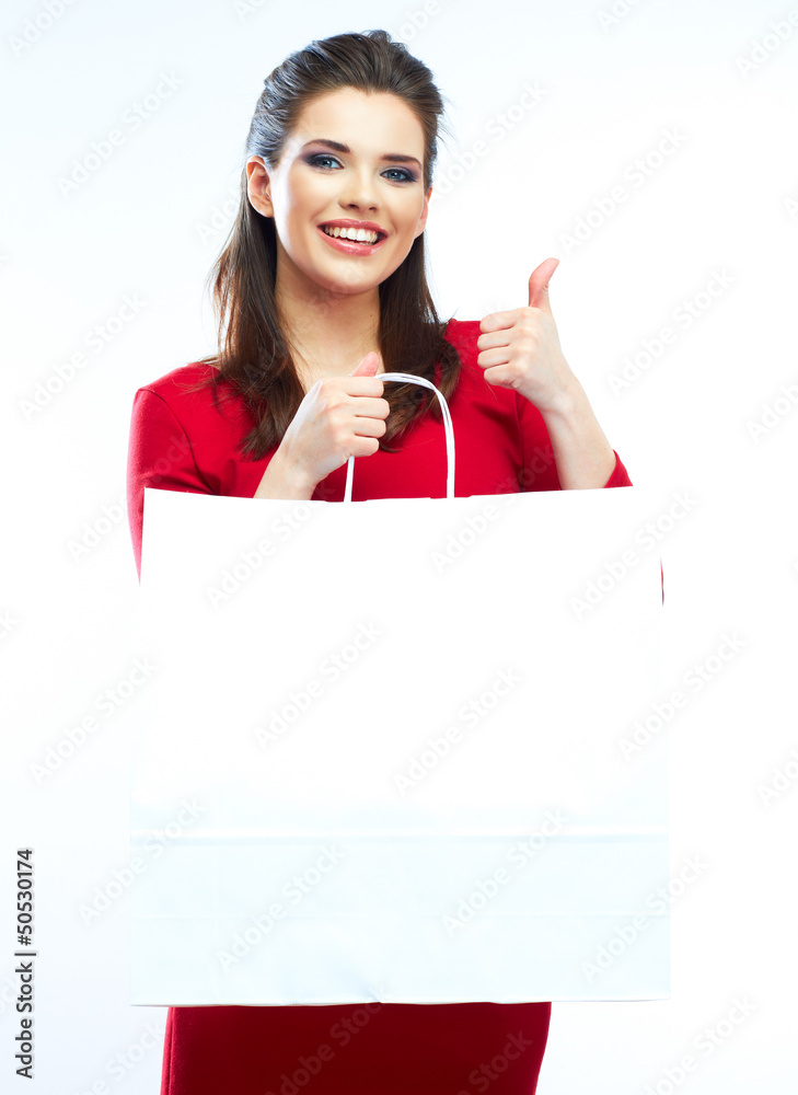 Woman hold shopping bags isolated on white background. Woman hold shopping bags isolated on white background.