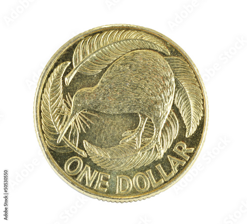New Zealand One Dollar Coin Isolated on White Background