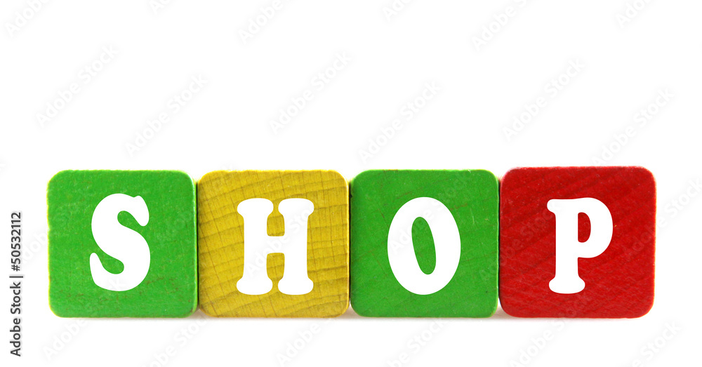isolated text in wooden building blocks