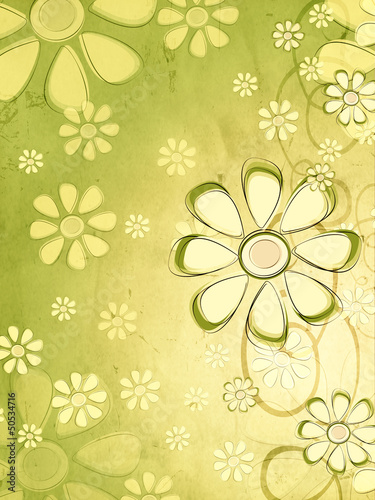 spring beige flowers over vintage green background