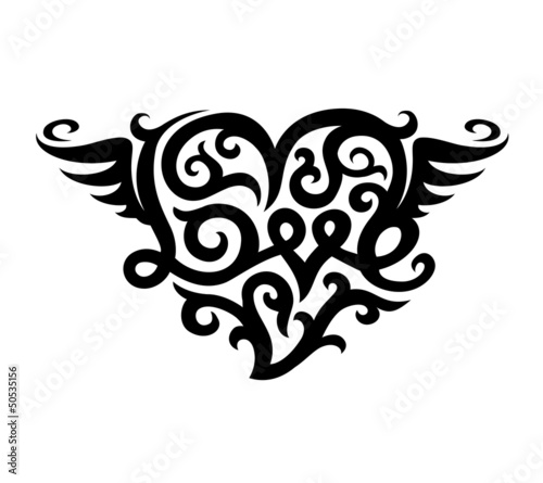 tattoo with love heart symbol vector illustration isolated on