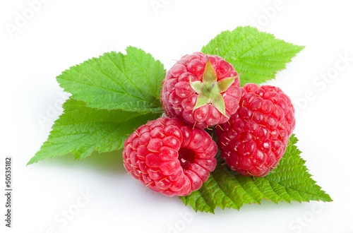 raspberry with leaves isolated