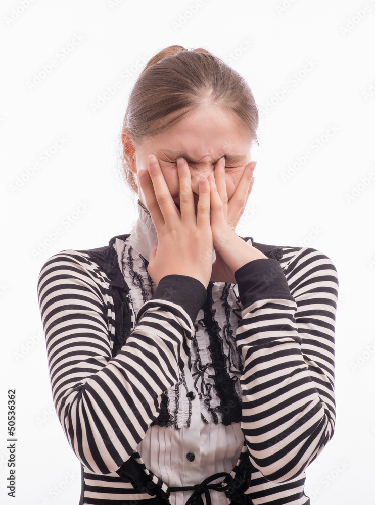 woman holding head with hands woman holding head with hands