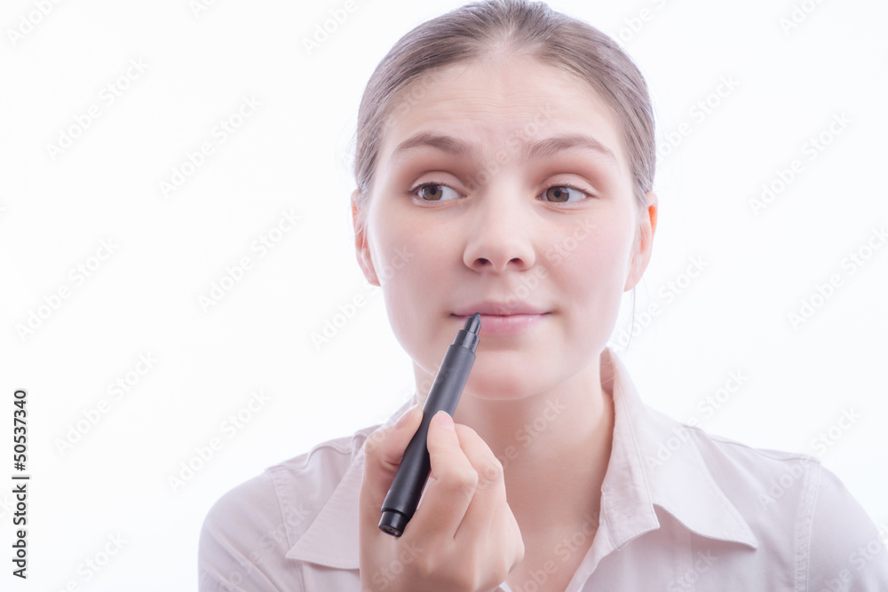 Beautiful young woman with a marker Beautiful young woman with a marker