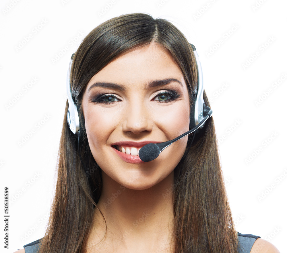 smiling operator with phone headset smiling operator with phone headset