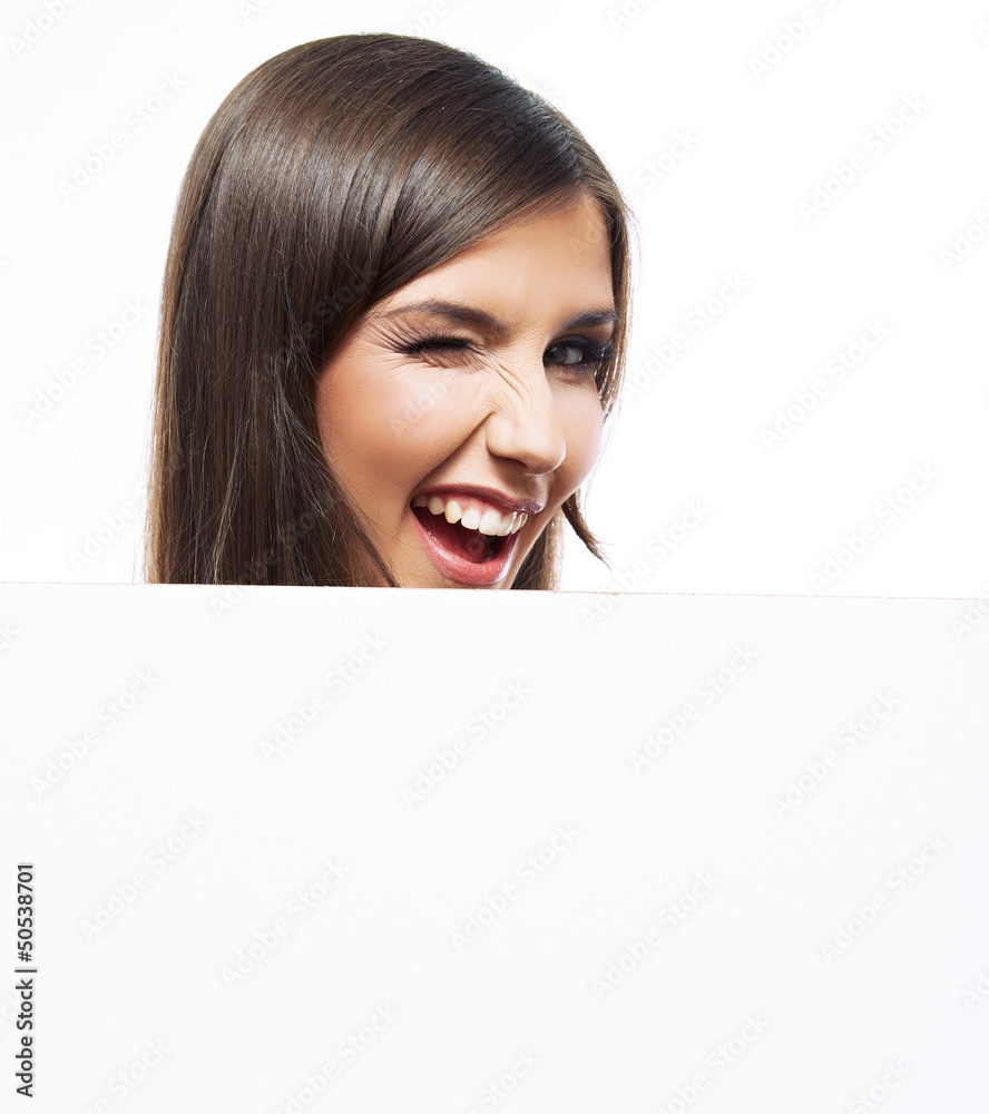 Smile Business woman portrait with blank white board Smile Business woman portrait with blank white board