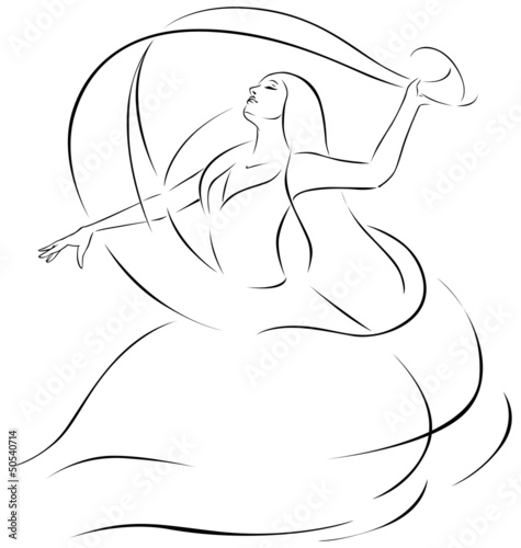 belly dancer illustration - black outline