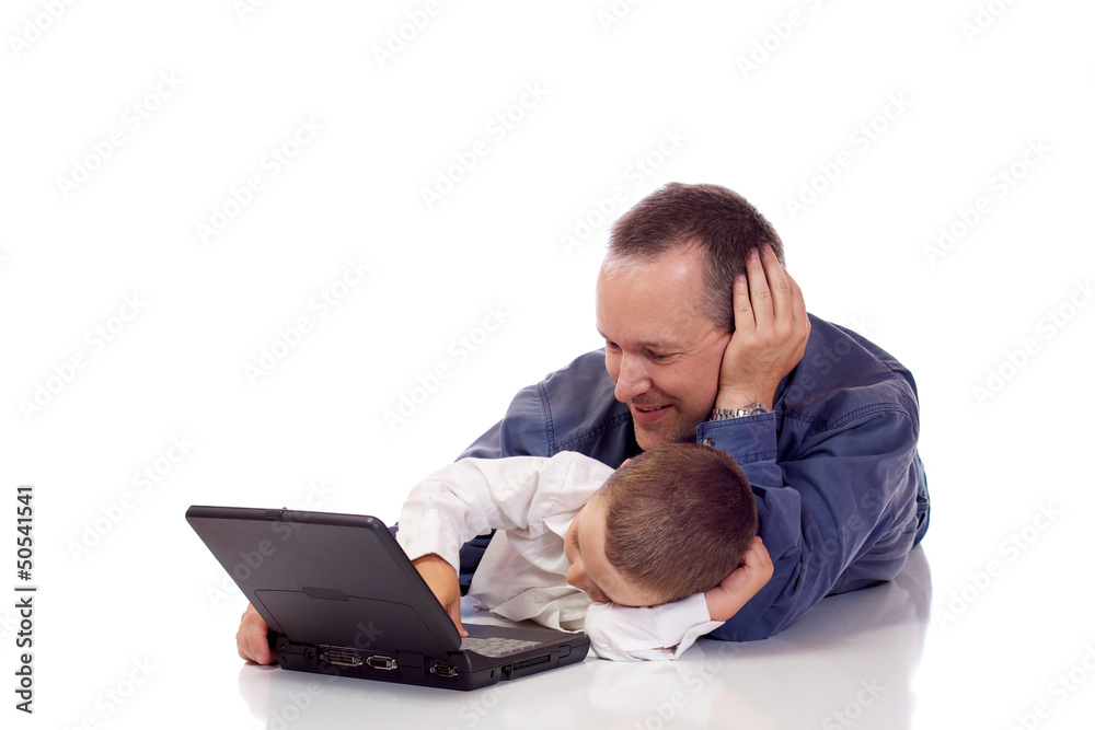 Father and son with a laptop