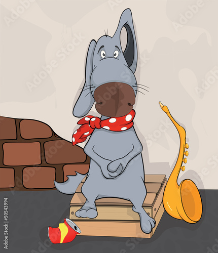 Dog the street musician. Cartoon