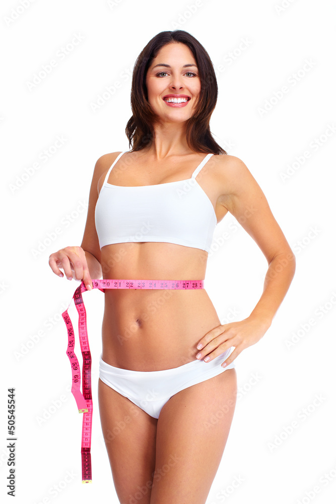 Beautiful healthy woman with a measuring tape. Beautiful healthy woman with a measuring tape.