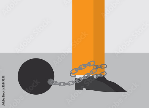 Ball and chain attached to foot