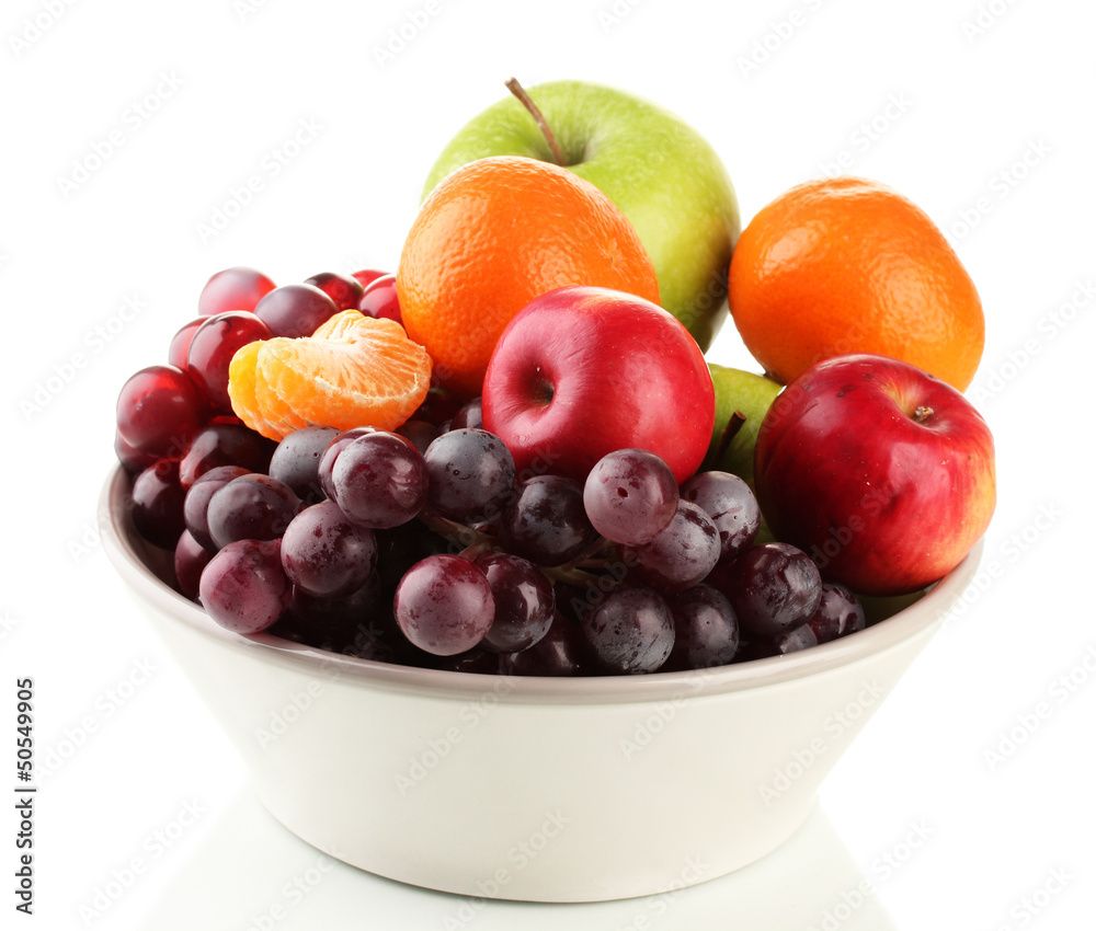 Bowl with fruits, isolated on white Bowl with fruits, isolated on white