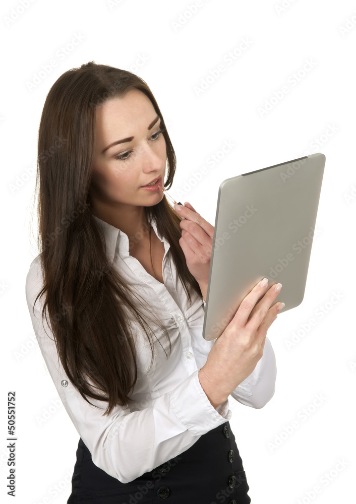 Geschäftsfrau mit Lippenstift und tablet pc Geschäftsfrau mit Lippenstift und tablet pc