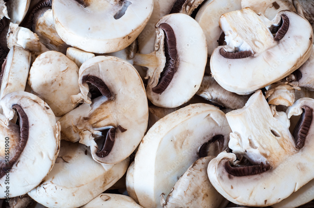 Close up of fresh raw mushrooms