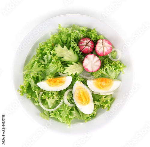 Fresh mixed salad with eggs, salad leaves and other vegetables,