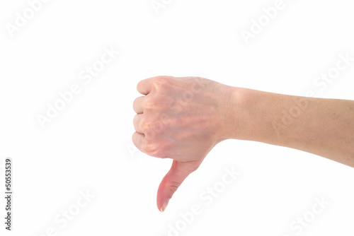 woman hand showing thumb down