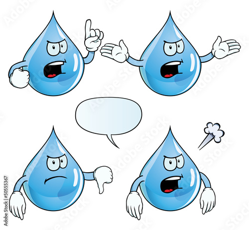 Collection of angry water drops with various gestures.