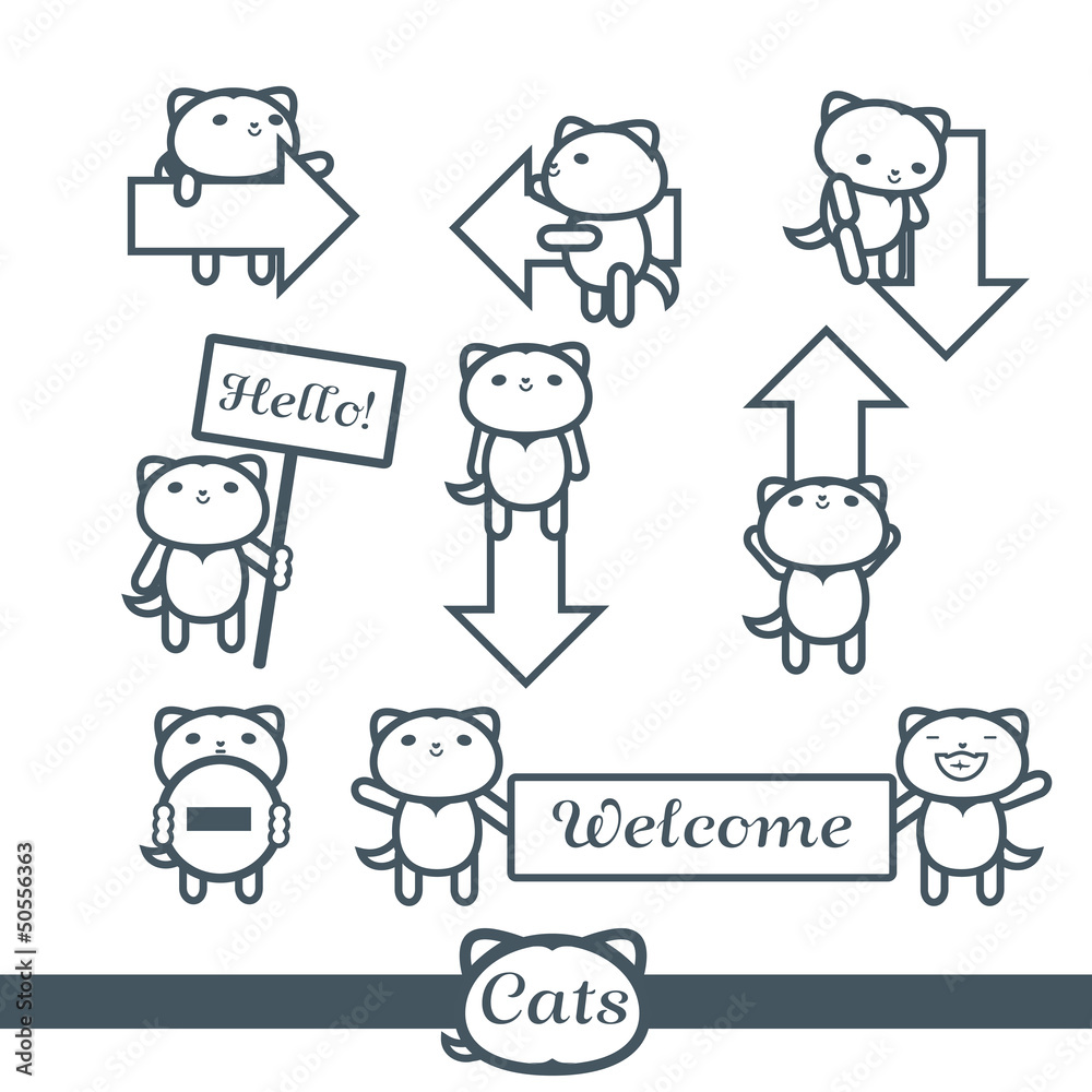 Cats Icons 9 Vector Symbols Set: arrows