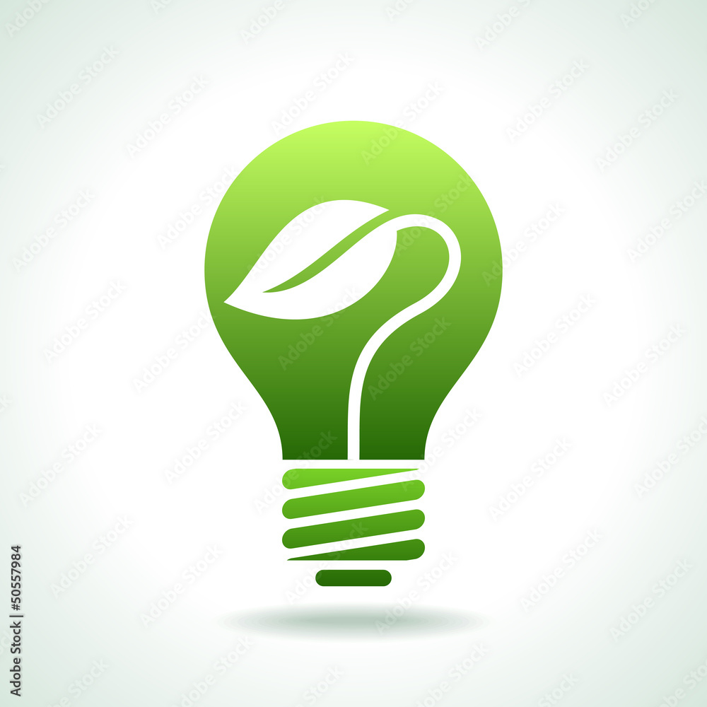 Green Bulb with leaf inside on white background. Green Bulb with leaf inside on white background.