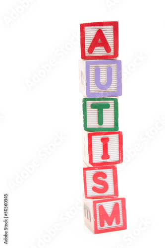 Autism spelled out in stacked letter blocks