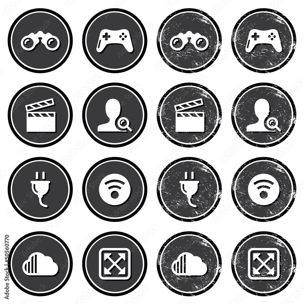 Web navigation icons on retro labels set