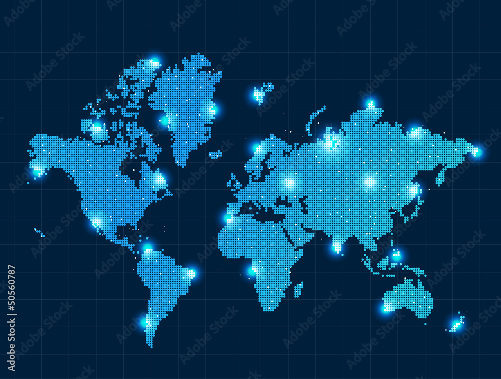 pixel world map with spot lights
