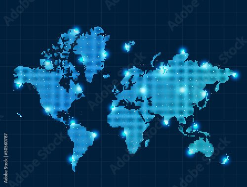 Fototapeta Naklejka Na Ścianę i Meble -  pixel world map with spot lights