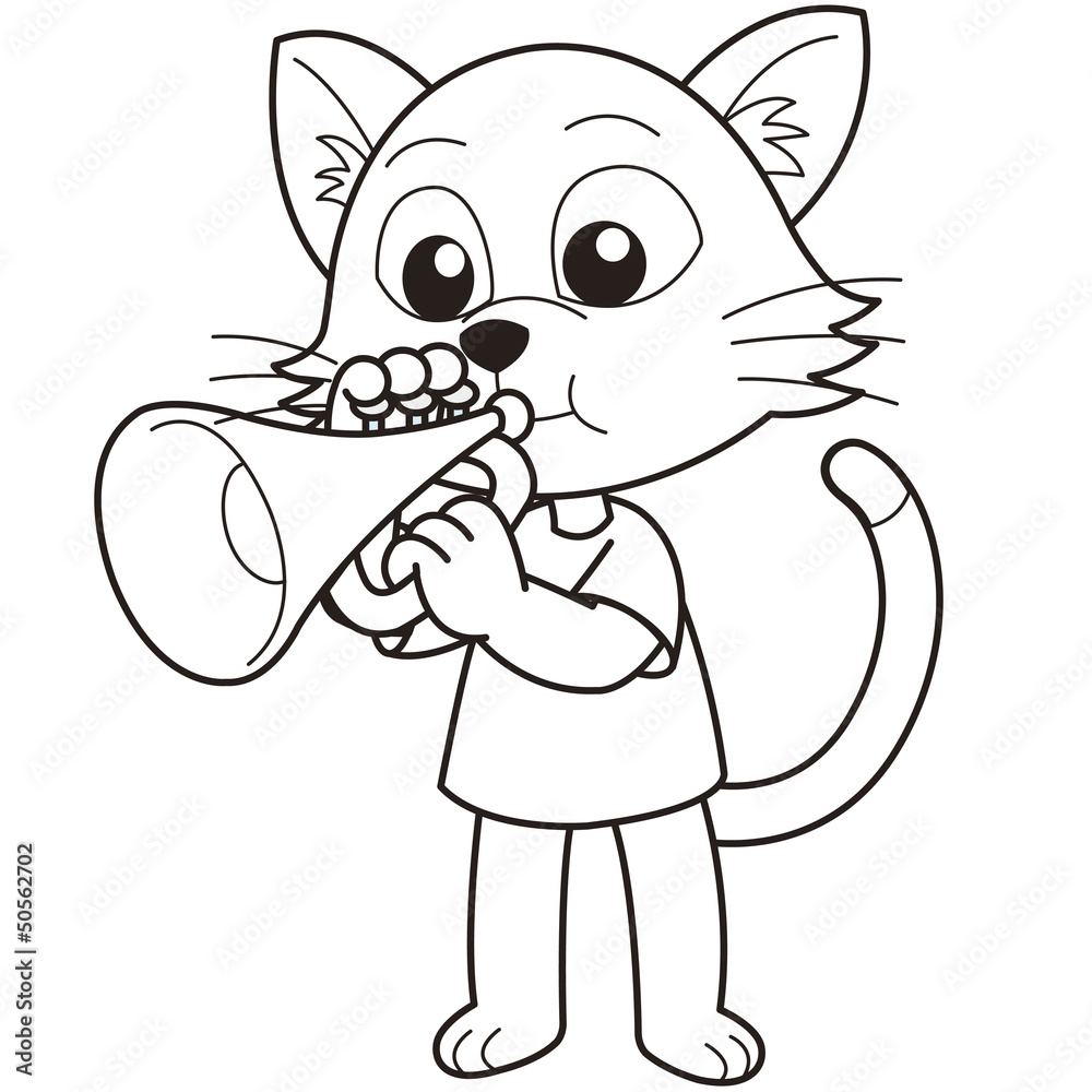 Cartoon Cat Playing a Trumpet Stock Vector | Adobe Stock