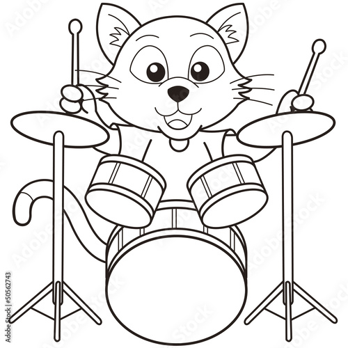 Quadro em tela Cartoon Cat Playing Drums