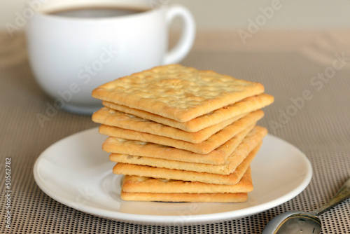 Close-up of cream cracker cookie