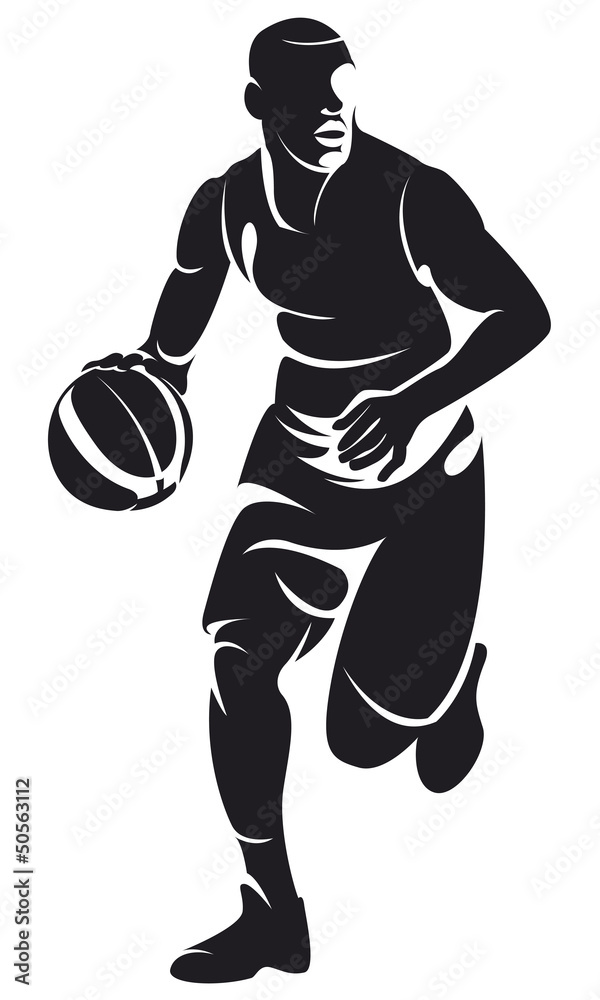 basketball player with ball, silhouette