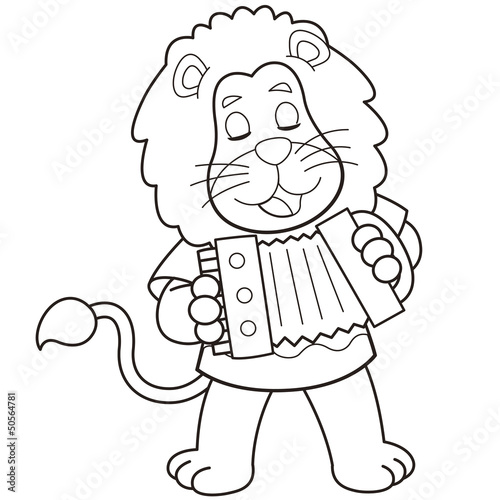 Cartoon Lion Playing an Accordion