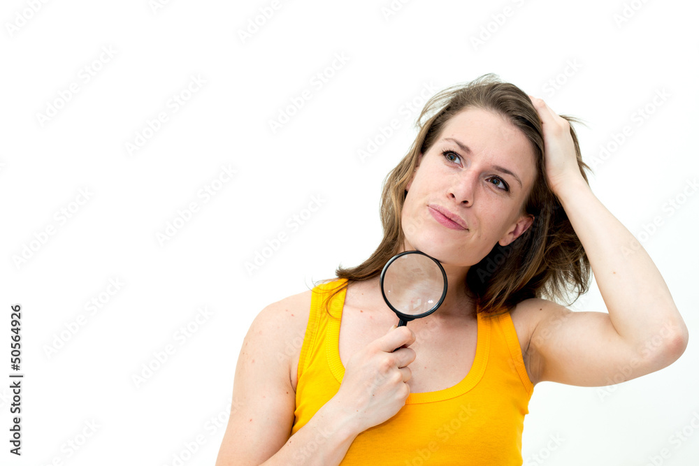 woman with magnifying glass woman with magnifying glass