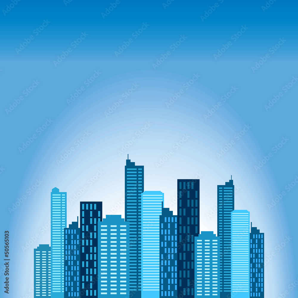 Illustration of blue buildings