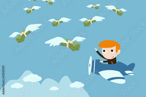 businessman flying to earn money