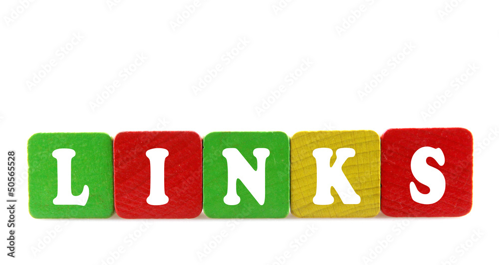 links - isolated text in wooden building blocks
