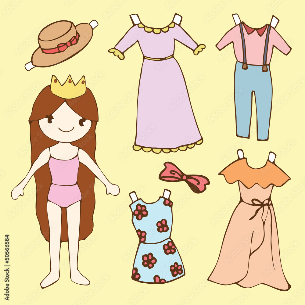 Cute girl paper doll set Stock Illustration | Adobe Stock