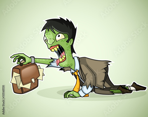 Office zombie crawls with a briefcase in hand