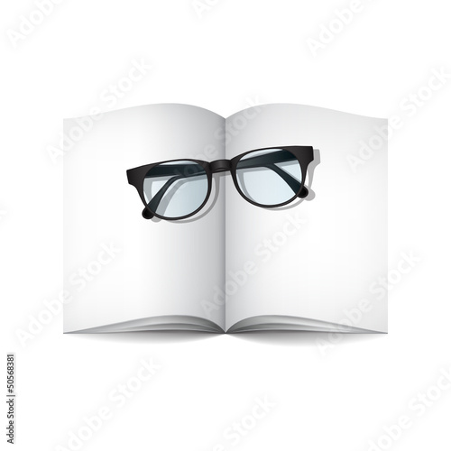 empty journal and glasses