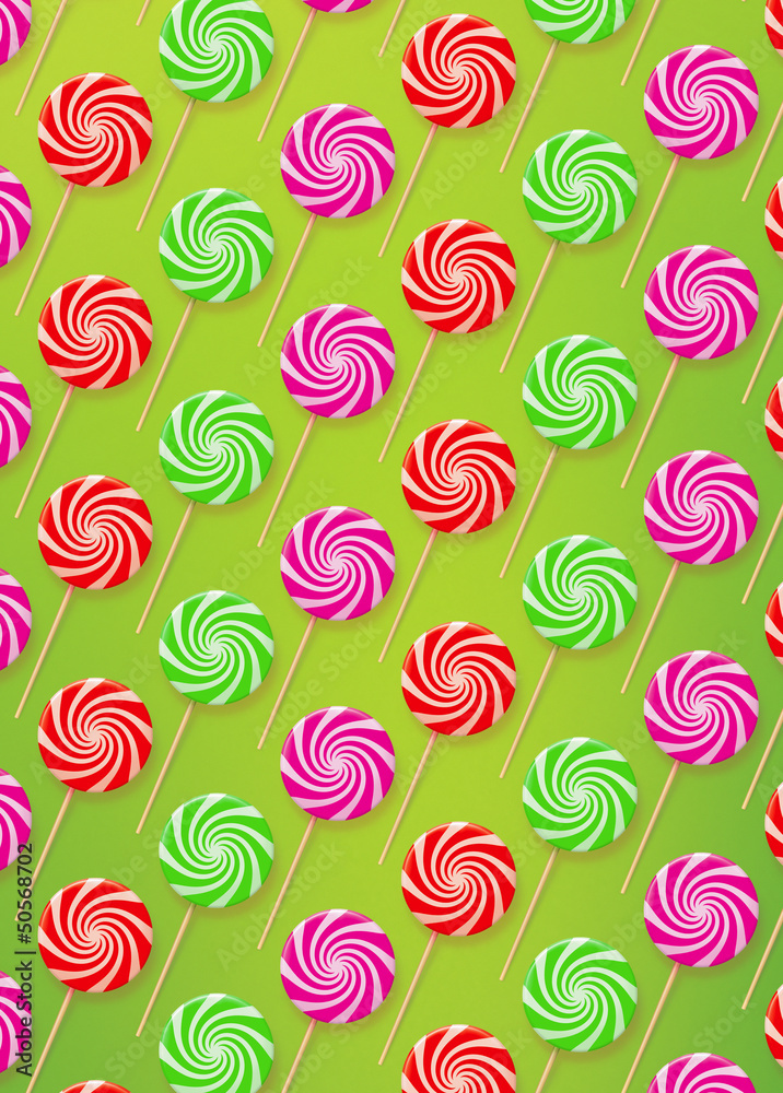 Holiday candy pattern on green background Holiday candy pattern on green background