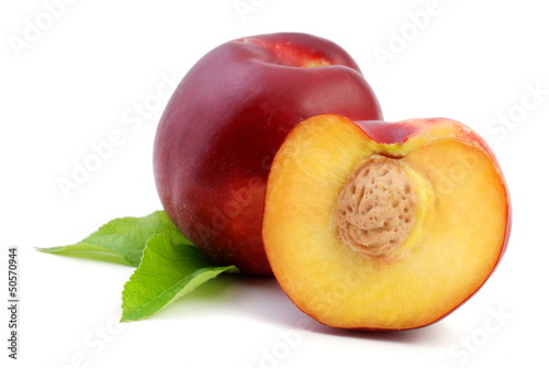 Sweet peach with leaves