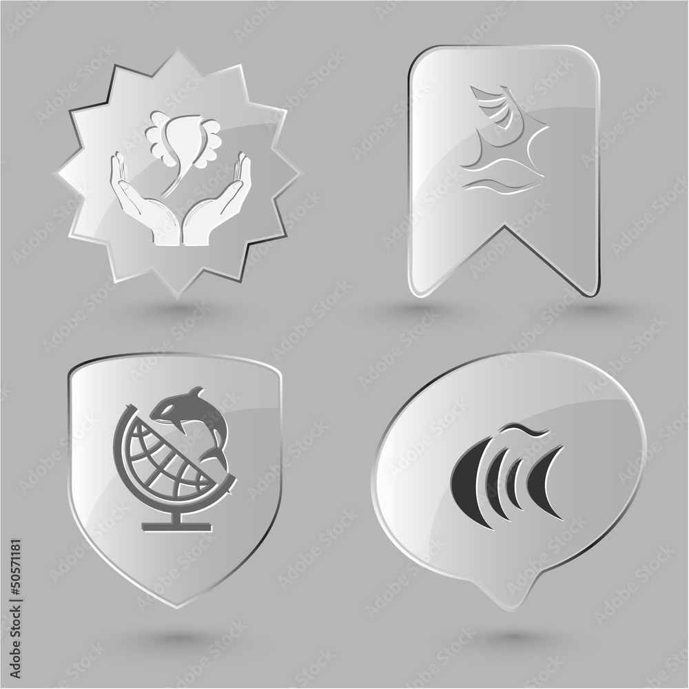 Animal icon set. Deer, fish, bird in hands, globe and shamoo. G Animal icon set. Deer, fish, bird in hands, globe and shamoo. G