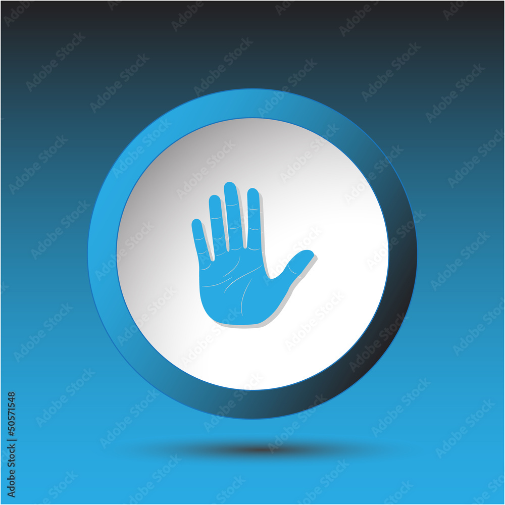 Stop hand. Plastic button. Vector illustration. Stop hand. Plastic button. Vector illustration.