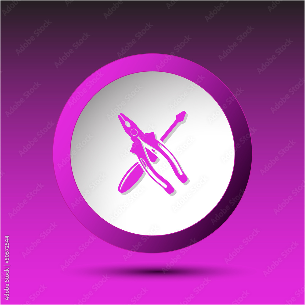 Screwdriver and combination pliers. Plastic button. Vector illus Screwdriver and combination pliers. Plastic button. Vector illus