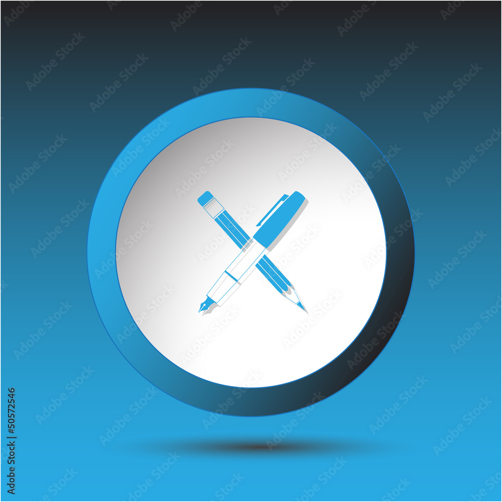 Ink pen and pencil. Plastic button. Vector illustration. Ink pen and pencil. Plastic button. Vector illustration.